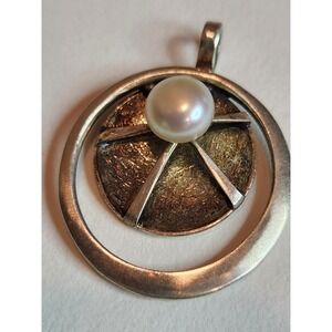 Sterling‎ Silver Modernist Pearl Pendant Large Studio Statement